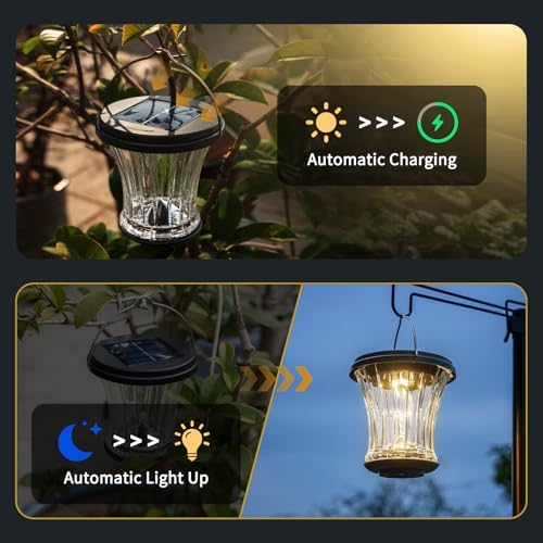 Glass Solar Lantern Outdoor, Waterproof Hanging Solar Lights for Outside with Modular Design, 3000K LED, Auto On/Off Table Lamp for Garden Patio Yard Fence Wall Decorative, Warm White(4 Pack) - Image 4