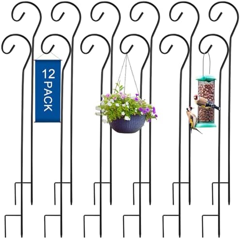 Hicarer 12 Pcs Shepherds Hooks for Outdoor 37 Inch Bird Feeder Pole Rust Resistant Steel Shepard Hooks for Wedding Garden Bird Feeders Hanging Lanterns Solar Outdoor Lights by Hicarer