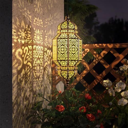 Twinkya 18 Inch High Large Hanging Solar Lights Outdoor Garden Decorative Solar Lantern Waterproof Plastic Moroccan Outdoor Decorations for Patio Pathway Yard Porch Backyard Garden Decor (1 Pack) - Image 5