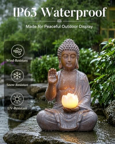 Nacome Solar Buddha Garden Statue Decor: Sitting Figurine with Lotus Light - Image 6