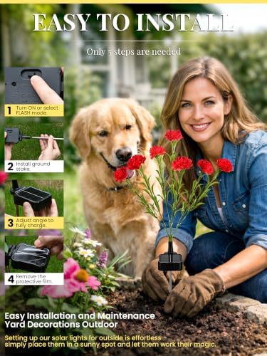 GIGALUMI 4 Pack Solar 28 Carnations Flowers Outdoor, 2 Modes, Red - Image 5