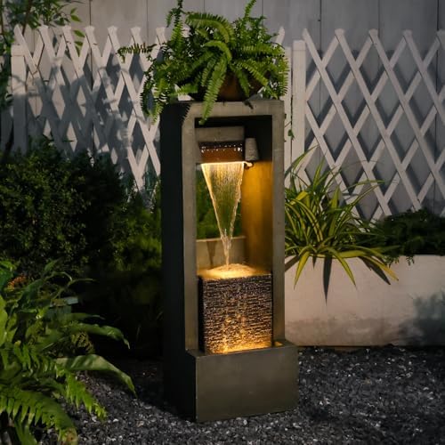 Tankana Outdoor Water Fountain Jar Water Feature for Garden Floor Standing Fountains Resin Cascading Waterfall with Pump and Lights for Patio Yard Deck Home Decor, 41 inches Tall by Tankana