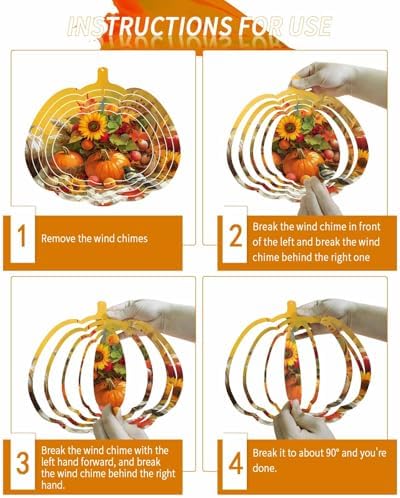 Thanksgiving Fall Wind Spinner for Yard and Garden, Sunflowers Bird Orange Pumpkin Hanging Wind Spinner Outdoor 3D Kinetic Wind Sculpture Spinners Indoor Outdoor Patio Décor Ornaments Gift 12 Inch - Image 6
