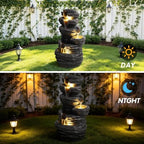 25.6" Waterfall Fountain with LED Lights, Rock Tiered Outdoor Resin Water Feature for Zen Garden, Patio & Porch Decor, Floor-Standing Fountain with Pump - Image 6