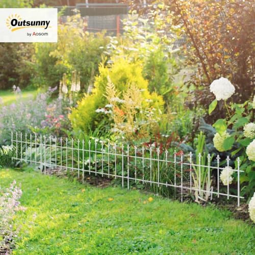 Outsunny 5 Pack Metal Decorative Garden Fence, 9.2' x 17.25", White - Image 2