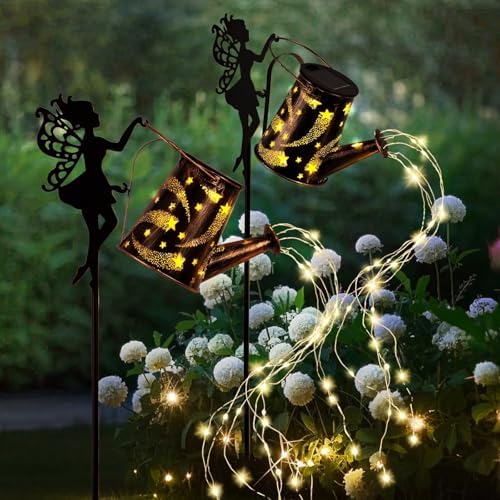 Solar Lights Outdoor,2 Pcs Solar Watering Can Light,Waterproof Metal Hanging Lantern,Fairy Gardening Gifts,Fairy Garden Decor for Outside,Perfect for Garden,Patio,Yard,Pathway - Image 4