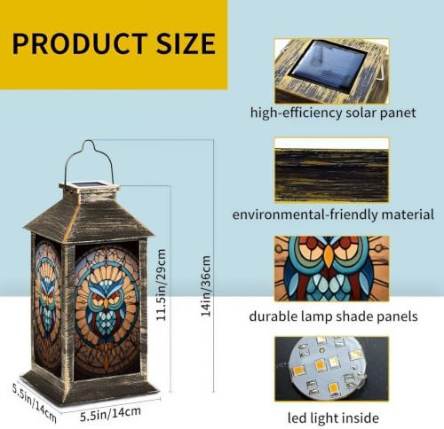 Solar Lantern Stained Glass Owl Wall Art Mid Outdoor Waterproof Garden Hanging Lantern Solar Powered Lighting Outside Solar Light for Patio Yard Camping, Gifts for Women Mom - Image 2