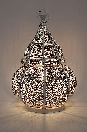 YILLE Vintage Antique Moroccan White Lantern Iron Table Lamp Moroccan Lantern Hanging Oriental Home Decor Candle Lanterns Outdoor Garden - Image 4