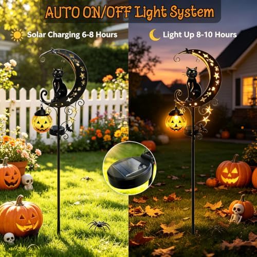 Solar Halloween Black Cat Pumpkin Moon Garden Stake Light Outdoor Decor 2Pk - Image 4