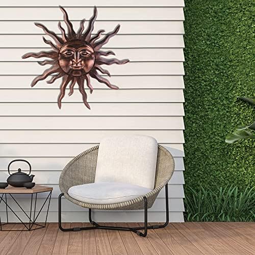 VZVXCC Large Metal Sun Wall Art Decor- 30 inches Sun Wall Hanging Decoration for Indoor Outdoor, 3D Sun Face Metal Wall Sculpture for Home Bedroom Living Room Office Garden Yard Patio(Bronze) - Image 6