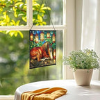 Bay Miniature Horse Curled Near Garden Lanterns Square Suncatcher – Stained Glass Style Window Panel with Pastoral Scene, Custom Decorative Hanging Art for Equestrian Home, Christmas GgGXzA - Image 3