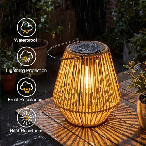Solar Lanterns,MZAIHOUPAI Solar Outdoor Lantern Hanging Solar Lights Outdoor Waterproof Boho Patio Decor Table Lamps for Outside Porch Tree Gazebo Decorations Garden Gift for Mom 2 Pack - Image 7