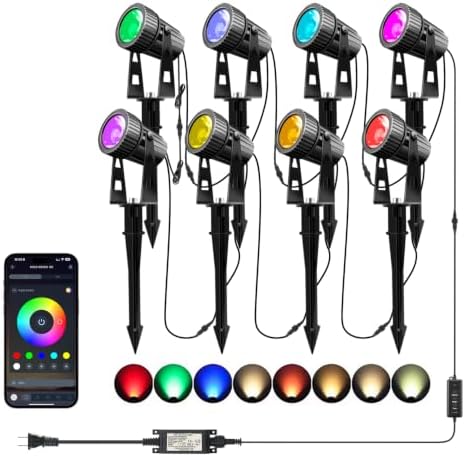 Smart Low Voltage Landscape Lights, Bluetooth Landscape Lighting, RGB Warm White LED Spotlights APP Control, 24V Outdoor Yard Spot Lights with Spike Stand, Waterproof Garden Light Music Sync by Lam%28MS%29pen