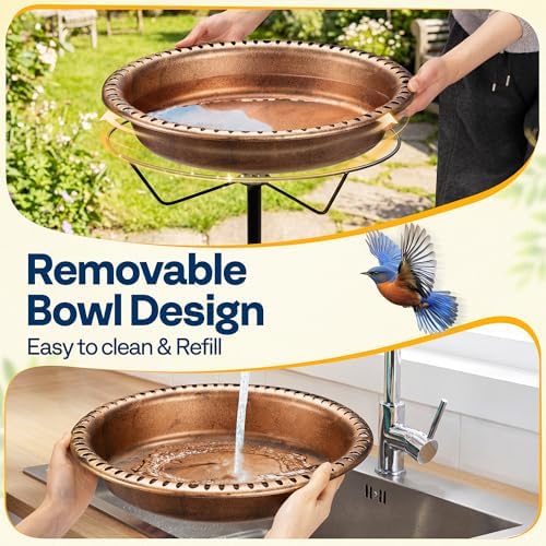 VIVOHOME Oval Bird Bath with Solar Fountain and Metal Ground Stake, Bronze - Image 4