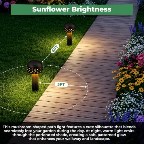 Gardencoin Low Voltage Landscape Pathway Lights, 12V Outdoor Mushroom Decorative Lights, Unique Aluminum Path Lighting with 4W 2700K Replaceable Bulb for Walkway Garden Yard, 2 Pack - Image 3