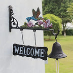 Cast Iron Doorbell Wall Bell Indoor Outdoor Din Cast Iron Doorbell with Welcome Sign Hummingbird Dinner Bells Farmhouse Wall Bell Hanging Bell Home Decoration Doorbell - Image 3