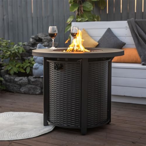 30'' Round Propane Fire Pit Table, 50,000 BTU Steel Gas FirePit for Outdoor, Fire Table with Lid, Add Warmth & Ambience to Gatherings and Parties On Patio Deck Garden Backyard, Black. - Image 2
