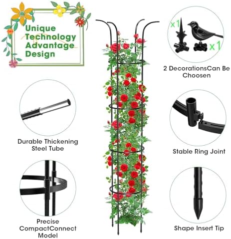 Tower Obelisk Garden Trellis for Climbing Plant，6.3FT/75.6" Rustproof Metal Potted Plant Climbing Support for Indoor Outdoor Flowers Vegetable Fruits Vines Support (2PCS) - Image 2
