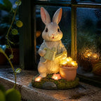 Solar Rabbit Garden Statue with Watering Can and Succulent Lights by SolarStatueDecor