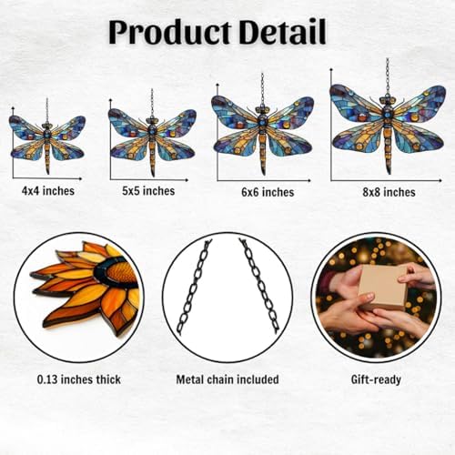 Tiffany Style Dragonfly Acrylic Suncatcher - Image 2