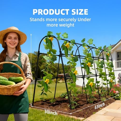 Cucumber Trellis for Raised Bed, U-Shape Garden Arch Metal Support for Climbing Plants, Metal Arch Plant Support Vegetables Trellis, Plant Support for Vine Outdoor(Black, 63*30*47inch(L*W*H)) - Image 2