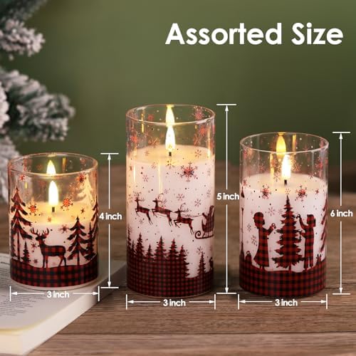 Eywamage Red Buffalo Plaid Christmas Flameless Pillar Candles with Remote - Image 2