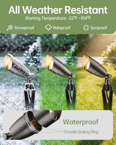 LITFIT 2Pack Brass Low Voltage Landscape Spotlight, 3CCT MR16 Bulb Included - Image 5