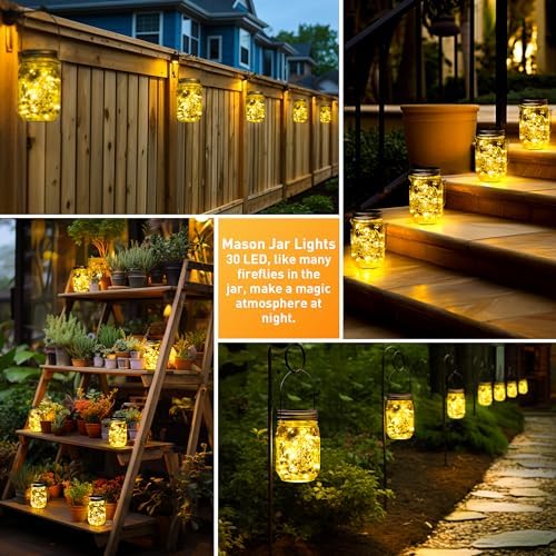 GIGALUMI Solar Mason Jar Lights, 12 Pack 30 Led String Fairy Lights - Image 3