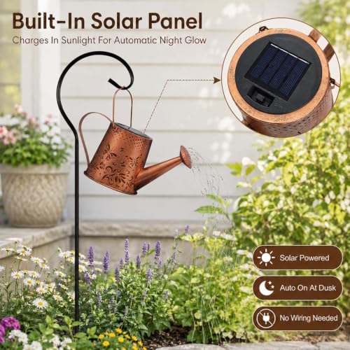 Solar Watering Can Lantern, Large Size, Butterfly Design, LED String Lights - Image 5