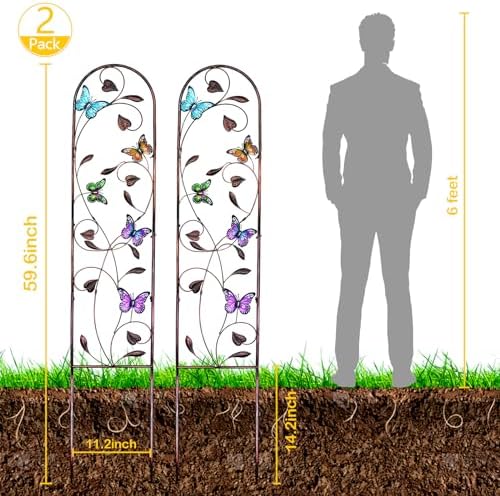 Aboxoo 2-Pack Butterfly Metal Garden Trellis, 60" Decorative Outdoor Fence - Image 2