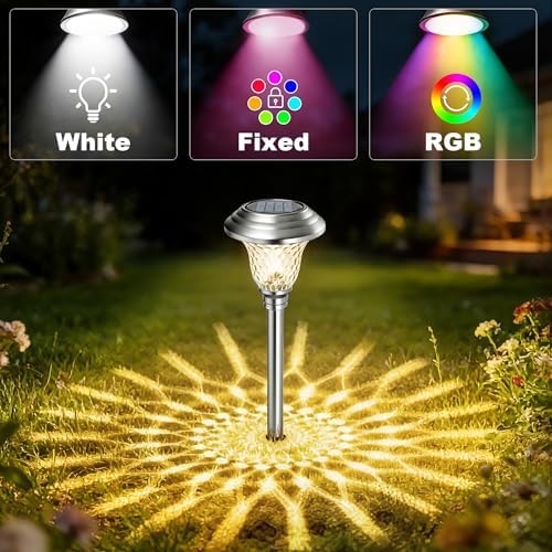 BEAU JARDIN 8 Pack Solar Pathway Lights White+ Color Changing Stainless Steel 3 Mode Outdoor Multicolor Metal Solar Powered Waterproof Glass for Garden Landscape Path Yard Walkway Driveway Silver - Image 5