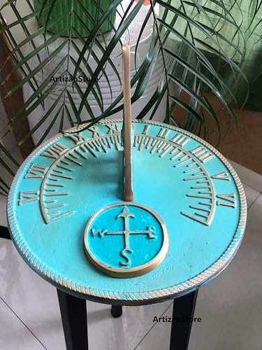 Sundial Verdigris Finish Brass 10" Dia Vintage Garden Decor Silent Clock Plaque and Rooster Dial Round Patio Outdoor Sundials - Image 2
