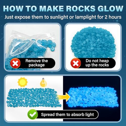 PoYang 2000pcs Glow in The Dark Rocks Outdoor Decor, Blue, 2.4 lbs/Bag - Image 3