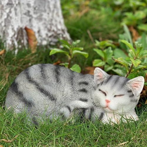 GARDEN WHISPER Cat Statue, Grey, Resin, Contemporary, Outdoor / Indoor Decor, 11.4" L x 7.1" W x 4.3" H, 1.5 lbs by GardenWhisper