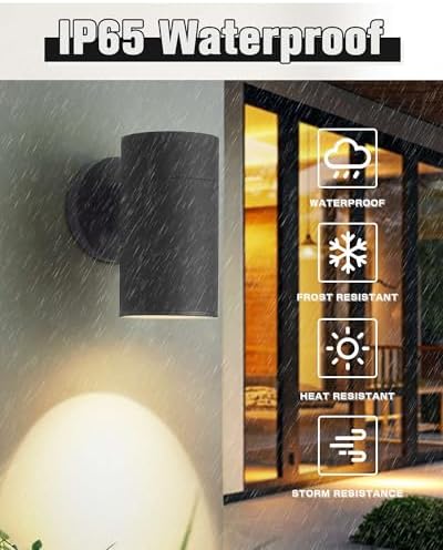 Ken & Ricky Modern Aluminum Outdoor Wall Sconce Lights,Cylinder,Black,1 PK - Image 3