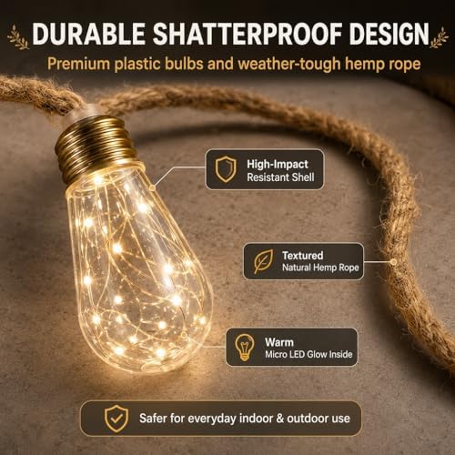 Boho Fairy String Lights Outdoor Backyard Solar String Lights LED for Garden Patio Porch Decor USB Waterproof Shatterproof Bulbs 8 Modes Edison Night Lamp Party Gift(17ft 20Lights,Warm Normal) - Image 6