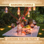 Mumufy 6 Pcs Moroccan Lantern Ramadan Lantern Eid Mubarak Decor, Rose Gold - Image 4