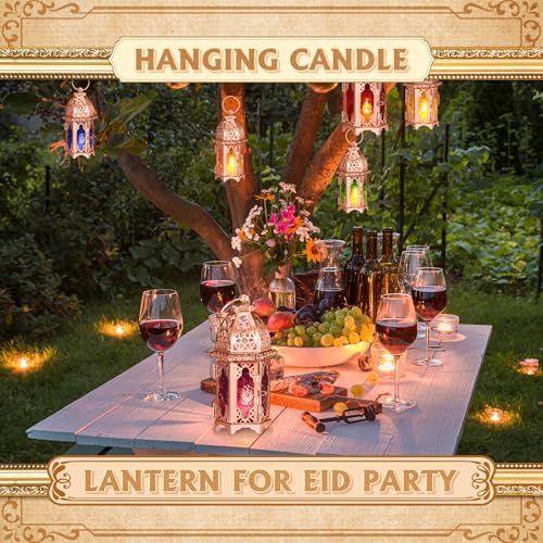 Mumufy 6 Pcs Moroccan Lantern Ramadan Lantern Eid Mubarak Decor, Rose Gold - Image 4