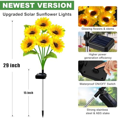 6 Pack with 36 Sunflower Solar Flowers Solar Lights Outdoor Garden Decor - Image 2