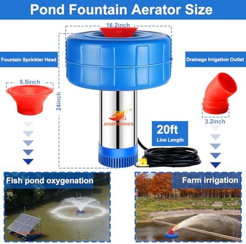Solar Pond Fountain Aerator 0.5HP 24V Stainless Steel DC Floating water Pump with 20ft Cord wire suitable for Lake Fountain/V-Shape Display/Pond Cascade Pump/Pond Jet System - Image 2