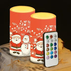 Christmas Santa Claus Flameless Candles with Remote Green Battery Operated Candles with Timer Pack of 2 Snowman LED Pillar Lights for Home Decorations - Image 5