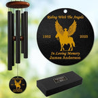 Personalized Cowboy Memorial Wind Chime – “Riding with The Angels” Custom Name & Years – Winged Horse Western Tribute Chime – Outdoor Sympathy Gift for Loss of Loved One, Ranch or Country Remembrance by AlpadilCo