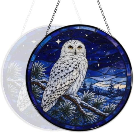 Starry Snowy Owl Stained Glass Suncatcher 11.8" Colorful Window Hanging Ornament, Sun Catcher Decor for Bathroom Front Door Living Room Home Wall Garden - Image 5