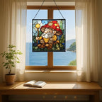 Gnome with Mushroom Maintenance Stained Glass Suncatcher – Square Hanging Window Panel for Home, Garden, Nursery, Halloween, Christmas, Memorial Day – Whimsical Glass Art Gift for Gnome Lovers v7uvc0 - Image 6