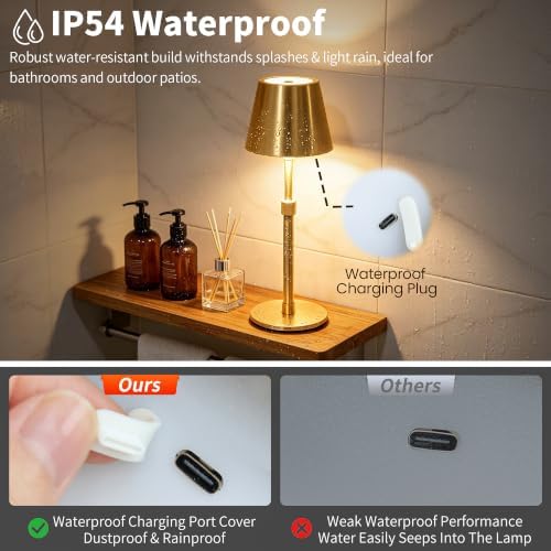 Mr.White Outdoor Waterproof Rechargeable Cordless Table Lamp with Telescopic Pole & Wicker Shade, Battery Operated Table Light with Touch Control, for Patio Restaurant Kitchen (Gold 1 Set) - Image 5