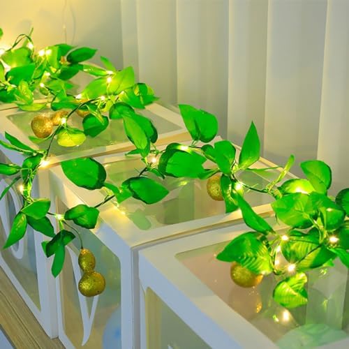 CAKERS Artificial Gourd Vine String Lights|Festive Party Decor Simulation Plants Vine Lights|Faux Rattan Fairy Lights for Party Bedroom Patio,Gold,5m(16.4ft)-50LED-Solar - Image 2