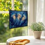Jellyfish Floating in Moonlit Waters Rectangular Stained Glass Suncatcher – Hanging Window Panel with Animal & Nature Scene – Vibrant Glass Art Gift for Wildlife, Fantasy, Nature Lovers NMAUJn - Image 2