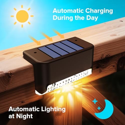 JJX Solar Lights Outdoor 20 Pack, Solar Fence Lights Deck Light for Patio Outdoor Decor, Fence Light Solar Powered for Stairs, Step, Railing and Yard (Warm White) - Image 2