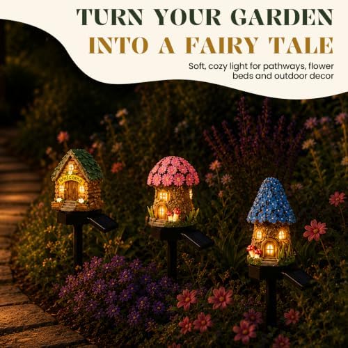 6 Pack-Solar Lights Outdoor, Mushroom Fairy House Stake Lights, Waterproof Cute Garden Decor for Yard, Lawn, Pathway, Patio & Cottage Garden - Image 2