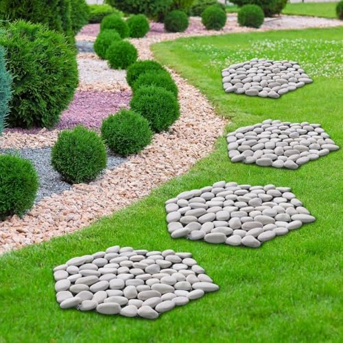 10in River Rock Stepping Stones Set - 6 Pack | Polished Pebble | Long-Lasting PVC Mesh Backing | Perfect for Garden Paths and Lawns Outdoor Landscaping Decoration | White Rhombus - Image 6
